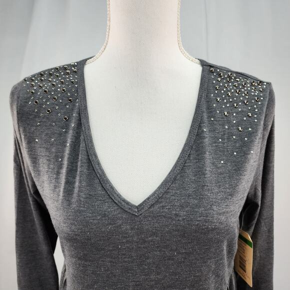 NWT Three Season Maternity Shirt Large Black Gray Long Empire Waist Stretchy Top - Picture 3 of 15